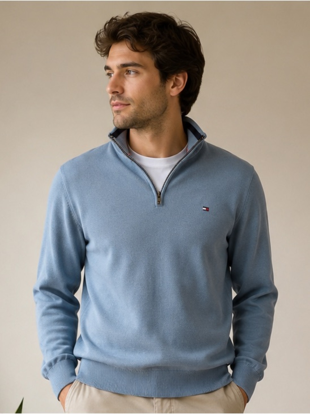 Tommy Hilfiger Light Blue Quarter-Zip Sweater